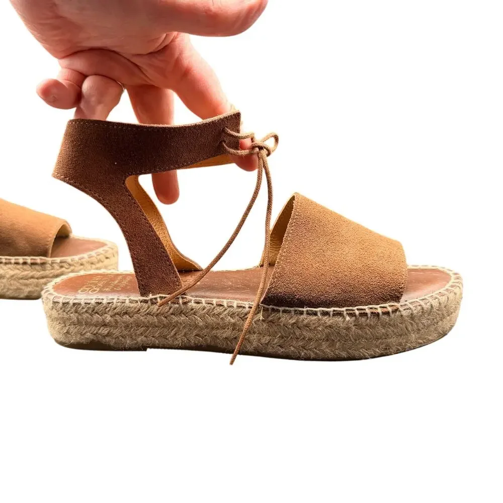 Andre Assous Espadrille Sandals Brown Suede Lace Up EU 39 US 8.5-9